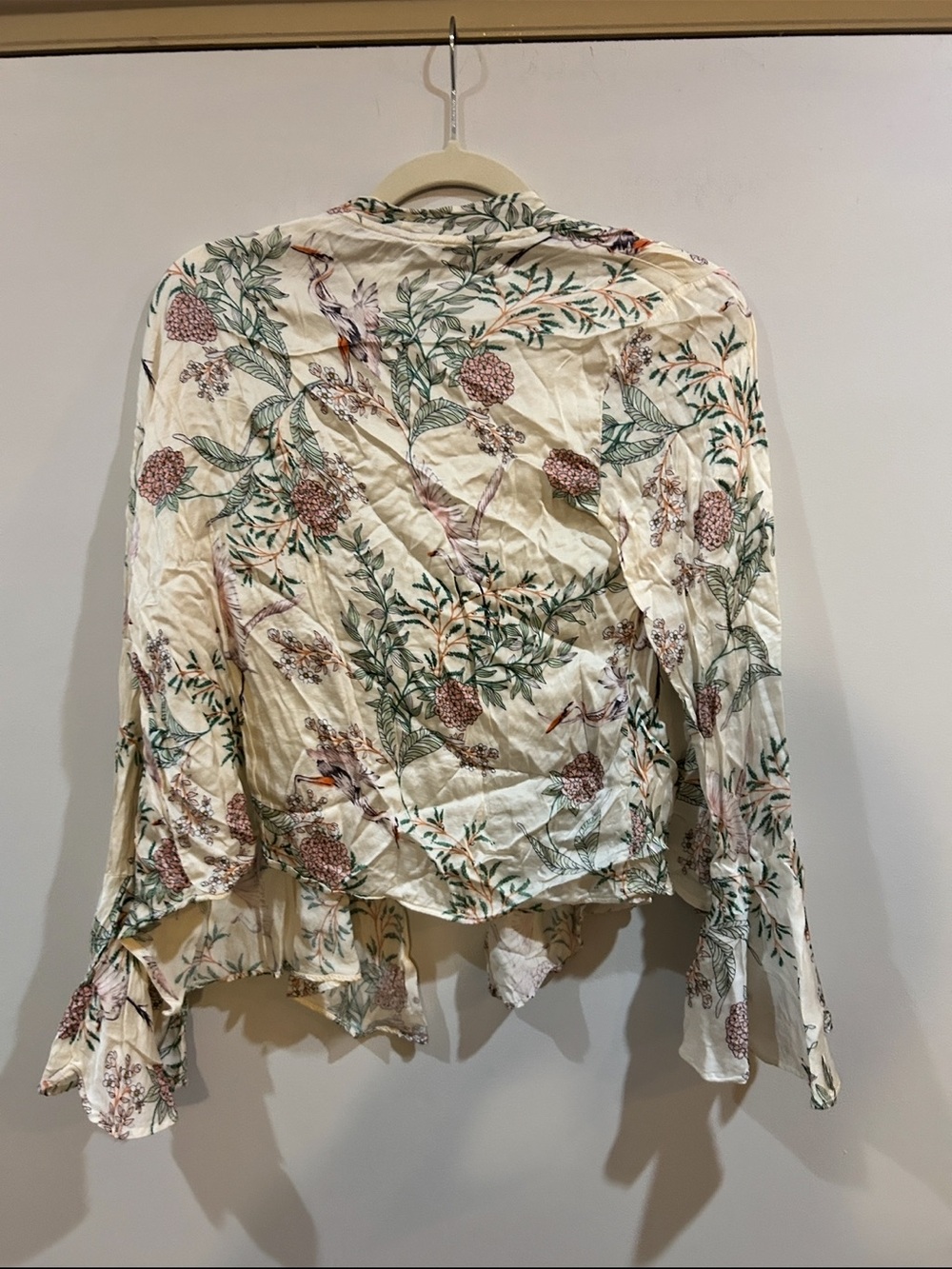 Zara Cream Floral-Print Open Front Blouse - Picture 5 of 6